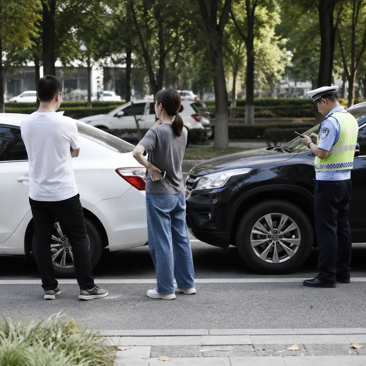 成都道路追尾事故交警现场记录